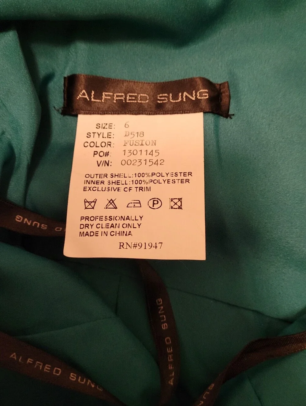 ALFRED SUNG Iridescent Teal Satin Fit-and-Flare Dress - Picture 2 of 5